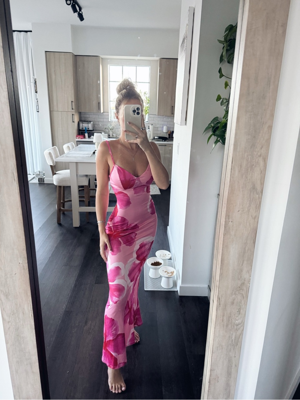 Pink Floral Slip Maxi Dress (Size XS)